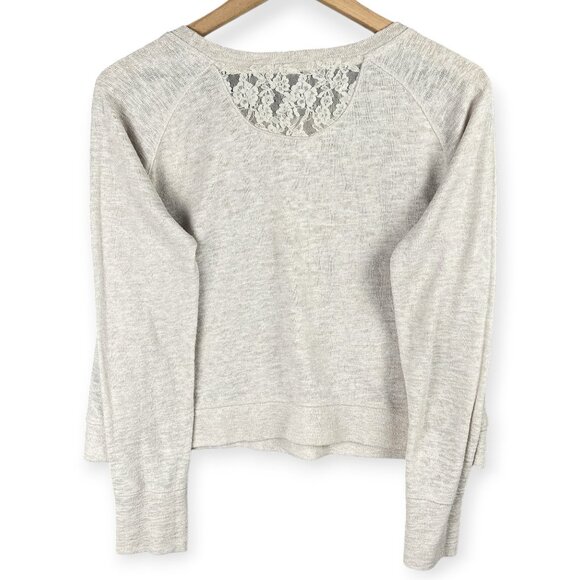 Victorias Secret Sweater Womens M Cream Gray Lace Raglan Pullover Casual Knit - Picture 4 of 11